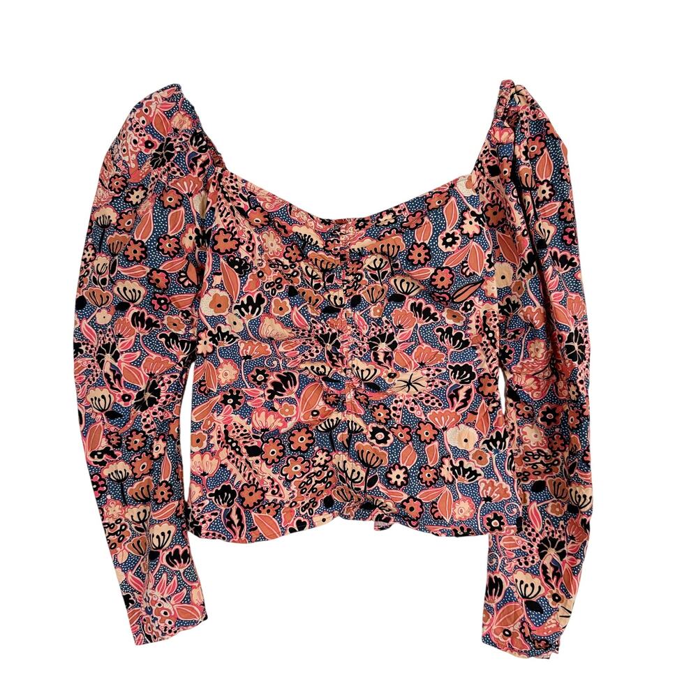 A.L.C. Women's Chandler Top Floral Pink Sweetheart Puff Sleeves - 10